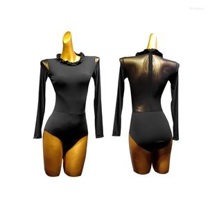 Stage Draag Lange mouwen Dance Top Black Tuchard voor kleding Latijnse kostuums Ballroom Green Bodysuit Perspectief