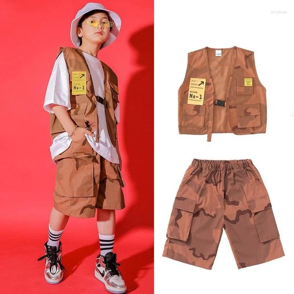 Vêtements de scène Gilet ample Camouflage Shorts Costume Filles Salle de bal Hip Hop Danse Performance Vêtements Mode Enfants Jazz Costumes