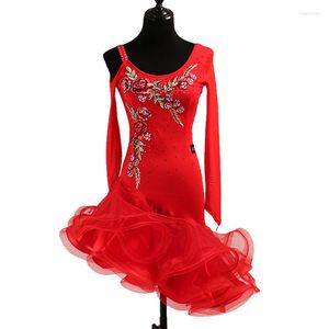 Stage Wear LQ080 Lange mouw Flower Women Latin Dance Dress vrouwelijke Latino Pormance Costuums Ballroom Belly Dancing