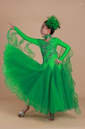 Stage Wear Luxe Strass Filles Broderie Pendule Standard Robe de danse de salon Enfants Tango Flamenco Waltz Compétition