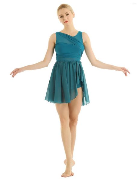 Escenario desgaste lírico vestido de danza contemporánea para mujer sin mangas faldas de ballet asimétrica gimnasia leotardo bailarina traje de rendimiento