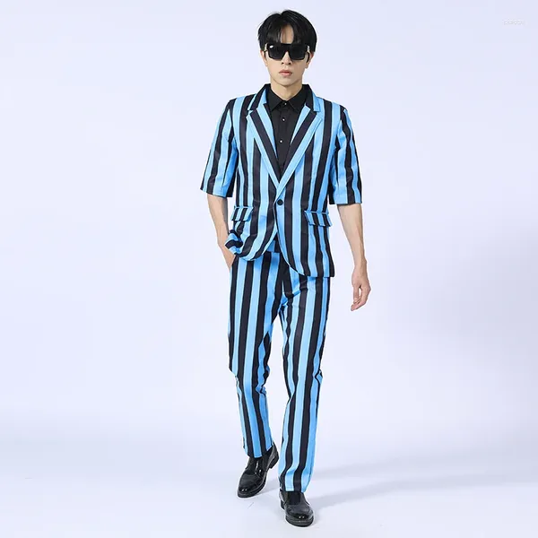 Stage Wear Homme Blue Stripe Costume Hip Hop Vêtements Discothèque Costume Street Dance Bar Gogo Dancer Performance Vêtements VDB7750