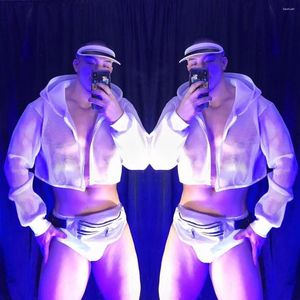 Desgaste de la etapa Traje de baile en barra masculino Sudadera con capucha Pantalones cortos 2 colores Discoteca Bar Muscle Man Jazz Baile Rendimiento Ropa Rave Outfit