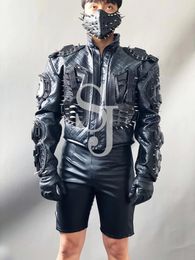 Jacket de veste punk rivet punk mâle masque adulte gogo danseur costume modèle powalk show vêtements de chanteur de chanteuse performance