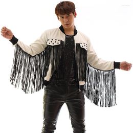 Stage Wear Male Singers Concert Tassel Leather Jacket Nightclub DJ Gogo Dance Kostuum Bar Performance Kleding Show Costuums BL2215