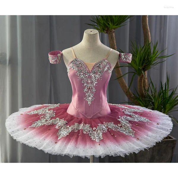 Stage Wear Personnalisation manuelle Professionnel de haute qualité Taille personnalisée Couleur Filles 12 couches Performance Omber Pink Ballet Tutu