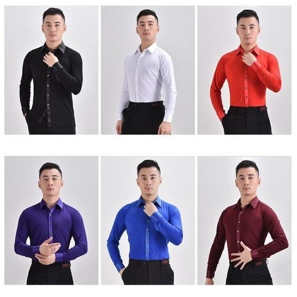 Desgaste de la etapa Ropa de baile latino de los hombres Hombre Adulto Cuadrado Top moderno Disfraces Actuación Hombres jóvenes Camisa de baile de manga corta