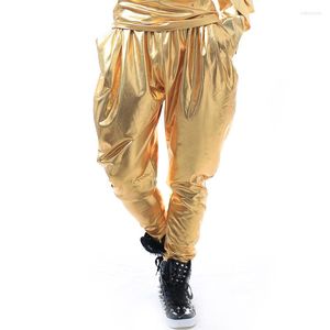 Stage Wear Men Kostuum Hip Hop Golden Elastic Harem Leather Pants DJ Gogo Singers Dancer Performance Kleding Nachtclub DNV10477-0