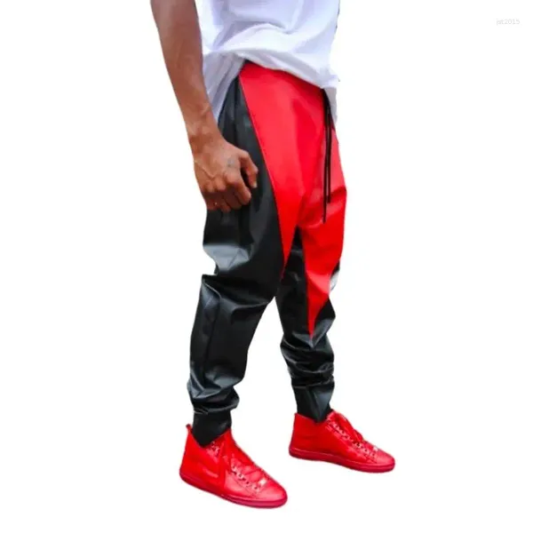 Stage Wear Hommes Mode Casual PU Pantalon en cuir épissé Hip-Hop Pantalon croisé Pantalon Hairstylis Singer DJ Costumes