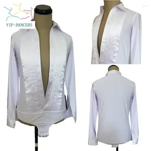 Costume de compétition de danse latine de port de scène Latin Black White Ballroom dansant Top Longsleeve Shirt Performance Vêtements