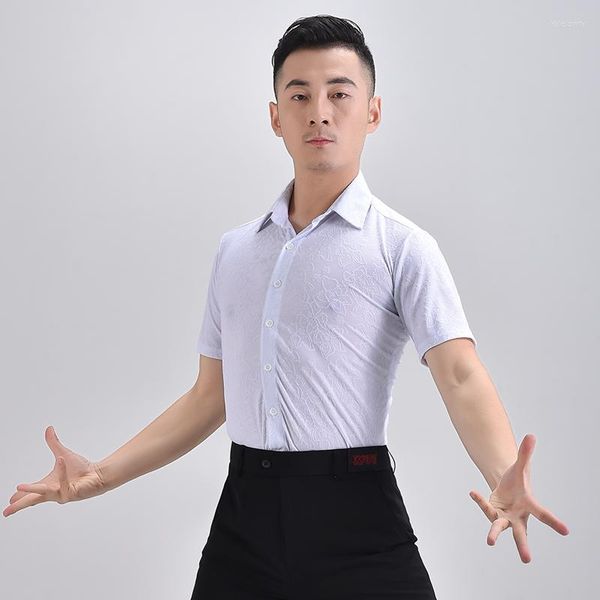 Vêtements de scène hommes hauts de danse latine vêtements de pratique chemises blanches homme Cha Samba Tango Salsa Costumes de danse de salon DQS6425