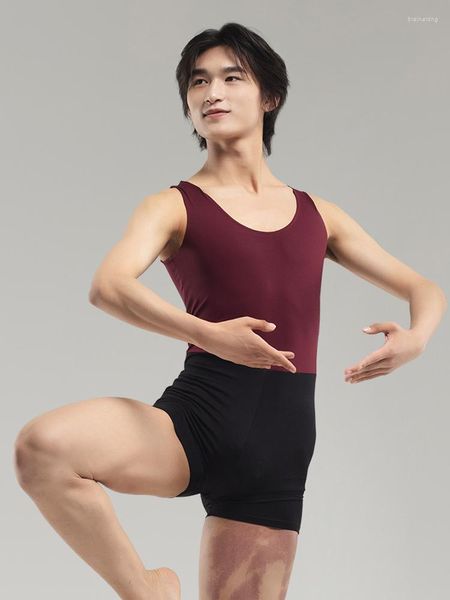 Vêtements de scène hommes Lycra danse justaucorps gymnastique costume une pièce Fitness vêtements sans manches body Spandex Ballet Unitard pour adulte