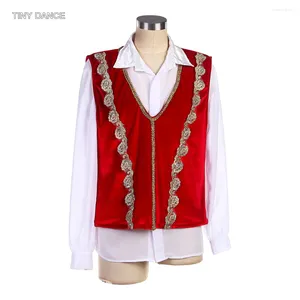 Stage Wear Ballet Ballet Top Tunic 2 en 1 Disfraz de baile Conjunto de terciopelo rojo y camisa blanca Actriz de baile Danseur ropa