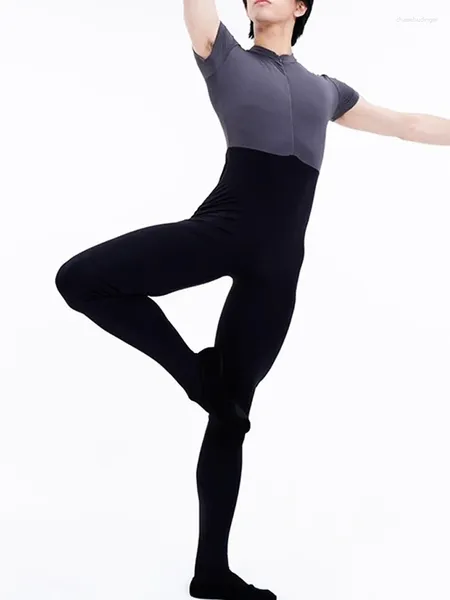 Stage Wear Men's Zip-Front Biketard Full Body Footed Tight Cap Sleeve Dance Unitard Body Ballet Gym Justaucorps Dancewear Short Slee