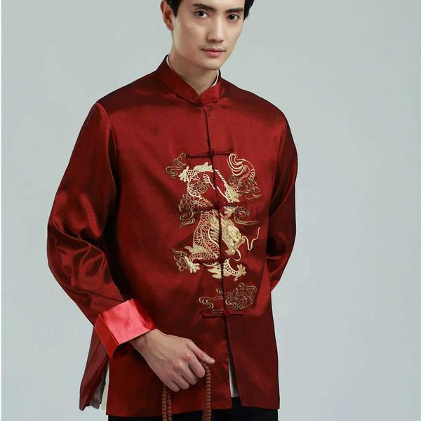 Wear Mens Mens Chinese Style rouge noir Gris Green Jacket broderie Dragon Blouse Nouvel An Couches de scène