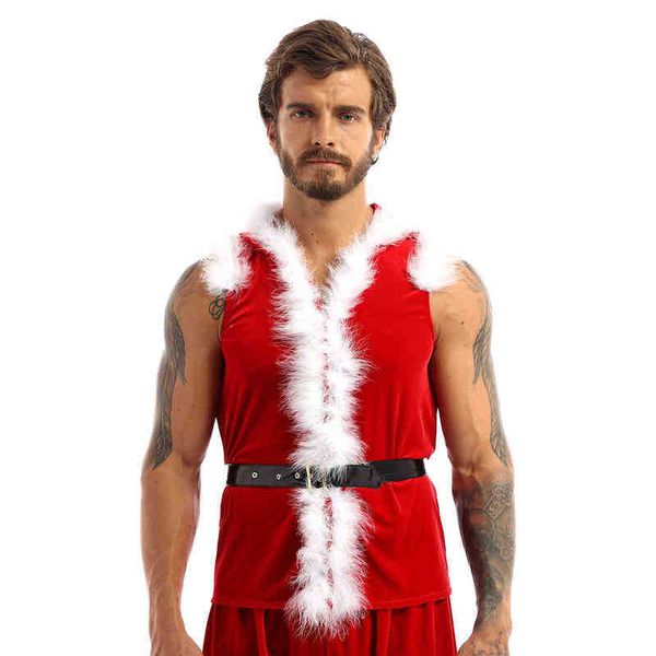 Etapa desgaste para hombre ropa de navidad terciopelo abrigos con capucha piel sintética fiesta de navidad músculos sexy chaleco chaleco santa claus cosplay vacaciones viene t220901