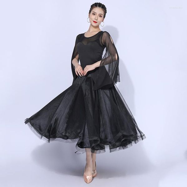 Stage Wear Mesh Ballroom Dance Competition Dress Femmes Valse Danse Outfit Tango Performance Costume Modern Dancewear DL9813