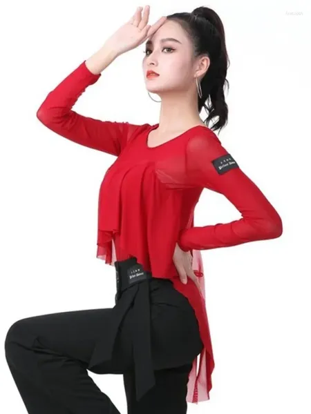 Stage Wear Mesh Ballroom Moderne Danse Ballet Vêtements Costume Classique Élégant Street Belly Party Tops Événements Pratique Ruffle Jazz