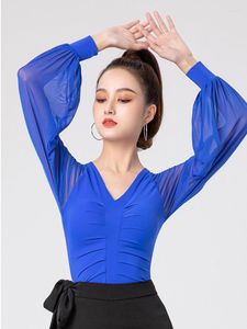 Stage Wear Mesh Dance Suit Women Rompert Women's Latin Elegant Tango Desse Ploated Festival Outfit Adult Fantasy Girls Slim Fit Top