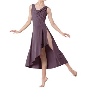 Stage Wear Robe longue de ballet moderne pour femmes sans manches jupe asymétrique ourlet robe de danse ballerine lyrique performance sur scène comeyolq
