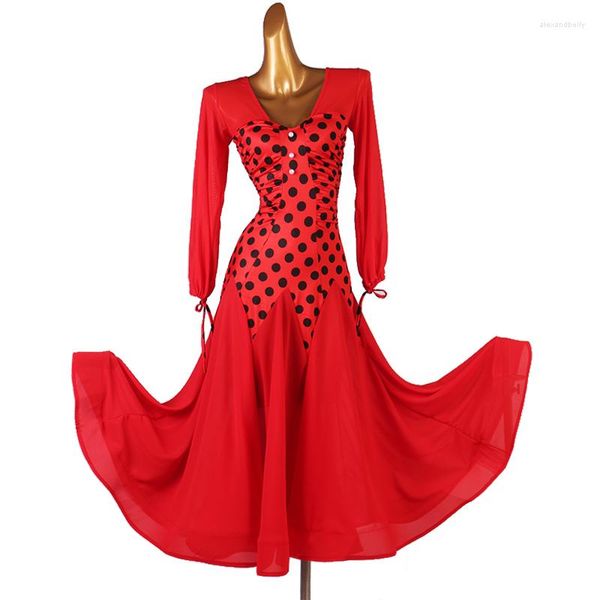 Vêtements de scène robes de danse de salon modernes robe à pois robe Foxtrot femmes valse jupe rouge noir MQ245