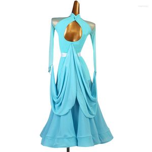 Stage Draag Moderne Dance Competition Performance Costuums Sexy Women Ballroom Jurk Big Swing Waltz Dancing Jurken Sky Blue