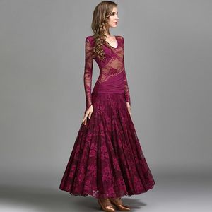 Desgaste de la etapa Vestido de baile moderno Encaje Gasa MY790 Cosméticos de baile de salón Práctica de vals Cintura arrugada sin espalda grande