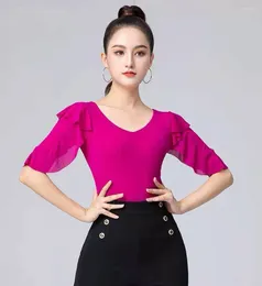 Stage Wear Moderne Dance Top Femme Latin Volant Edge Manches Moyen Formation Sociale One Piece Combinaison