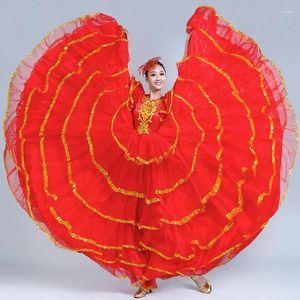 Stadiumkleding Moderne zigeunerstijl Vrouwelijke Spaanse Flamenco Rok Prestaties Buikdanskostuums Ruches Jurk Team