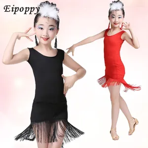 Stage Wear Robes de performance modernes Enfants Sexy Black Latin Dance Filles Tulipes Ballades Costumes Salsa