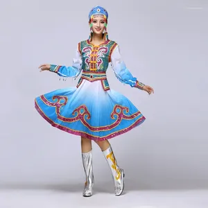 Escenario de ropa Mongolian Show Woman Nation Nation Minority Minority Square Dance Performance Serv Dress Adult Dress Will Pendulum Falda