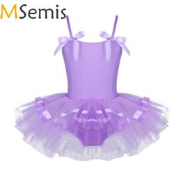 Desgaste de la etapa MSemis Leotardos de ballet Tutu Falda Bailarina Ropa de baile Sin mangas Bowknot Niño Niña Niño Ropa de gimnasia Dre262F