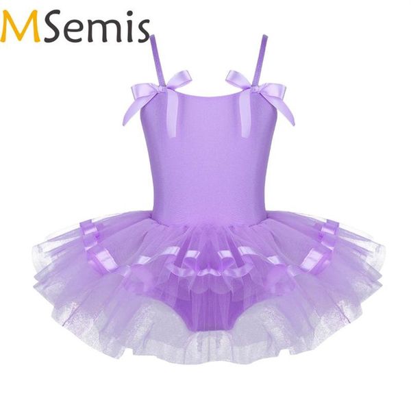 Desgaste de la etapa MSemis Leotardos de ballet Tutu Falda Bailarina Ropa de baile Sin mangas Bowknot Niño Niña Niño Ropa de gimnasia Dre2370