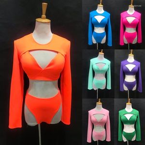 Stage Wear Multi-Color Bikini Nightclub Gogo Dance Costume Lange Mouw Tops Pole Outfit DJ Dancer Clubwear Jazz Dancewar VDB5163