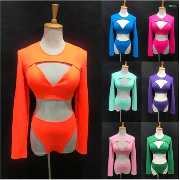 Stage Wear Multi-Colors Bikini Discothèque Gogo Costume de danse à manches longues Tops Pole Outfit Dj Dancer Clubwear Jazz Dancewar