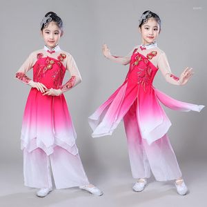 Ropa de escenario traje nacional Yangko Dance Fan ropa de baile clásico niños trajes folclóricos chinos para niñas