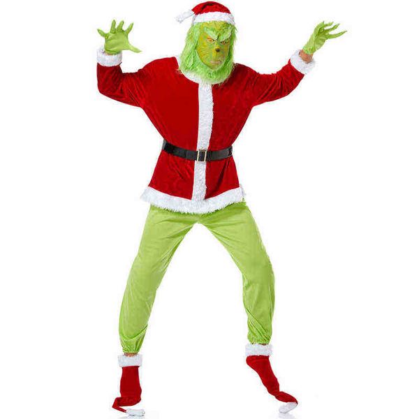 Desgaste de la etapa NUEVA Navidad Jolly Man Green Elf Grinch Come Flannel Naughty Thief Desfile de Navidad Cosplay Carnival Party Fancy Dress T220901