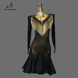 Stage Draag Nieuwe professionele zwarte Latin Dance Competition Kleding Diamant Sexy Ballroom Rok groot formaat Custom Come Come Come Cabaret Wear Y240529