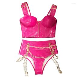 STAGE NIGHT CLUB BAR DJ Club Party Femme Sexy Sexy Rose Leather Crop Top Shorts Carnival Rave tenue de groupe Danher Dancer Costume