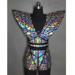 Stage Wear Discothèque DJ Singer Performance Argent Laser Armure Taille Haute Shorts Tenues