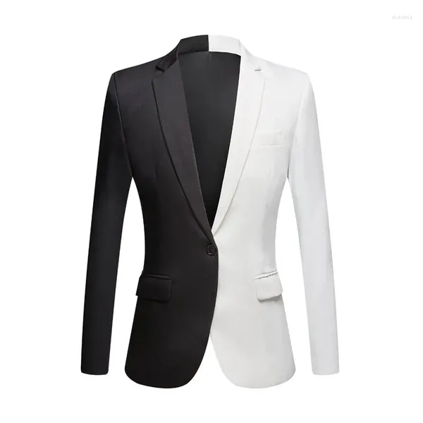 Stage Wear Discothèque Mâle Chanteur Performance Costume Veste Hommes Rouge Noir Épissage Blazers Un Bouton Slim Fit Revers Casual Manteau Bar