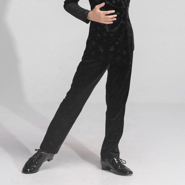 Stage Wear NY07 LT6786GW Long Black Male Kids Pantalones de baile latino para niños Pantalones Competencia profesional Salón de baile Samba Traje de baile