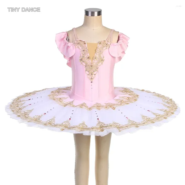 Tutu de crêpe professionnel rose à épaules dénudées pour enfants et femmes, Costume de danse de ballet, robe solo de compétition BLL541