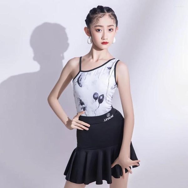 Stage Wear One Side Back Tops Lotus Jupe Enfants Robe De Danse Latine Pour Fille Robes Compétition Costume De Danse De Salon NY07 LT6B75MS