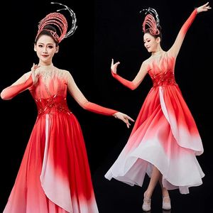 Vêtements d'ouverture de la scène de danse grande robe tenue de performance grandiose atmosphère féminine costumes chinois dans les robes de lumières modernes s s.