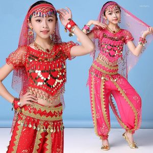 Vêtements de scène vêtements de danse orientale enfants Costumes de ventre ensemble filles vêtements de danse Bollywood multicolore 4 pièces/ensemble