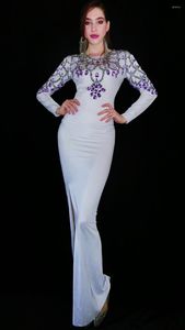 Stage Wear Oringinal Design Sparkly Crystals Rhinestones Diamonds White Dresses Luxury Festival Nightclub Avondfeest Prom