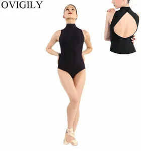 Stage Draag Ovigily Child Mouwess Ballet Dance Leotard Kids Open Back Mock Neck Black Leotards Dancewear For Girls Performance Show Tops