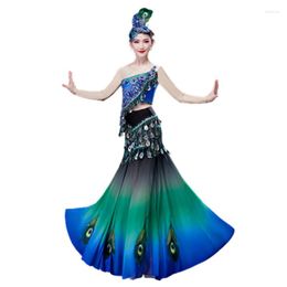 Stage Draag Paillette Peacock kostuumpak voor vrouwen Green Minderheid Dai Dance Clothing National Party Kleding Performance