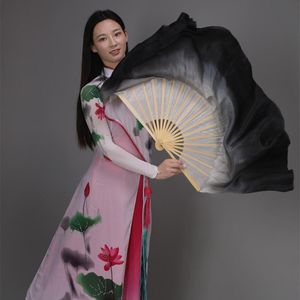Stage Wear Pair Chinese bamboe vouwen zijden fan sluiers buikdans rekwisieten zwart witte gradiënt pailletten cirkel 76 cm extra lange kostuumstage